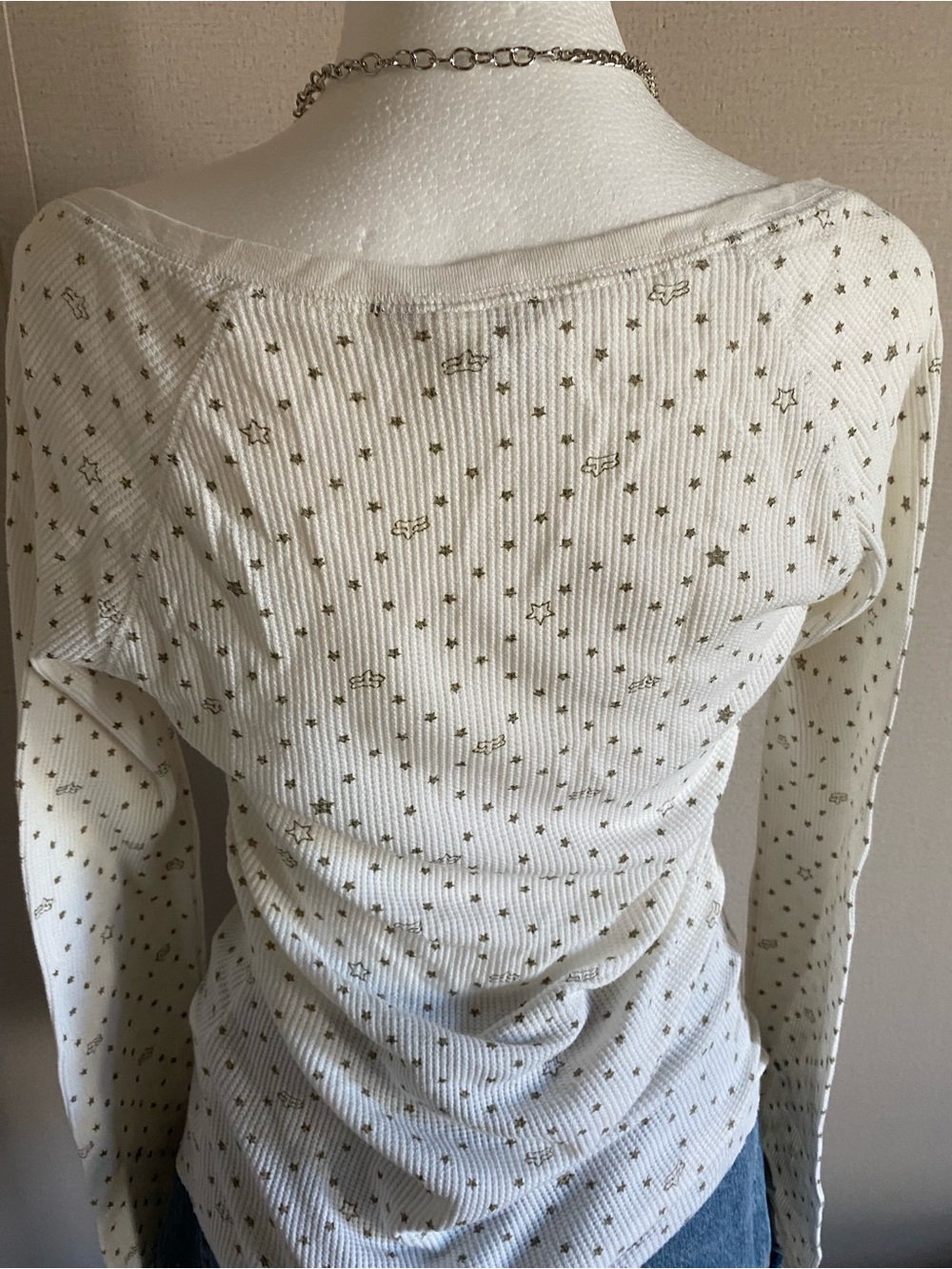 Cute white Y2K fox racing Henley long sleeve top - Picture 6 of 7